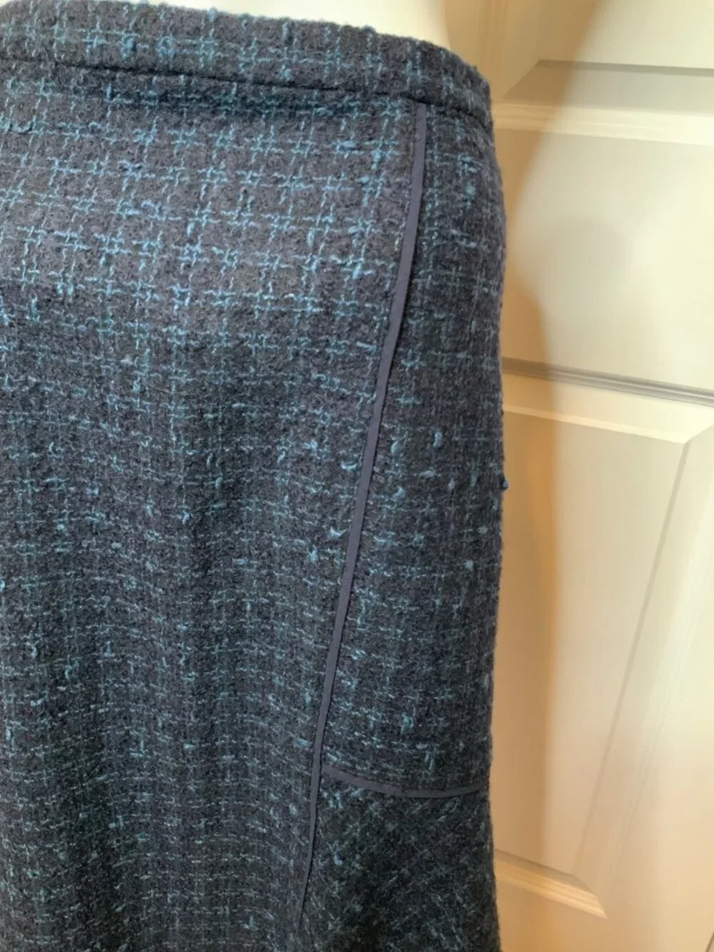Tory Burch Blue Tweed Wool Flare Skirt, Size 12
